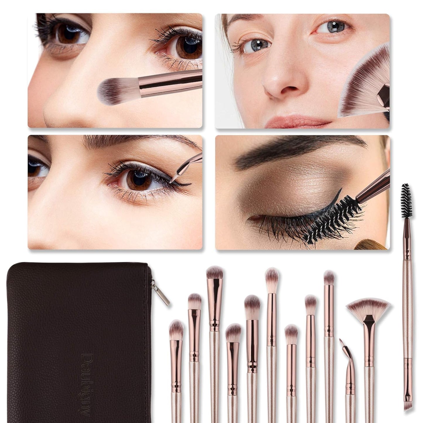 Transform Your Eye Makeup with the 12 PCS Professional Brush Set in Elegant Champagne Gold
