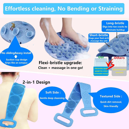 Revitalize Your Shower Routine with Our Foot & Back Scrubber Set - Detachable, Anti-Slip, and Perfect for All Body Types (Pink)