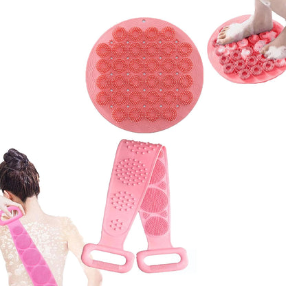 Revitalize Your Shower Routine with Our Foot & Back Scrubber Set - Detachable, Anti-Slip, and Perfect for All Body Types (Pink)