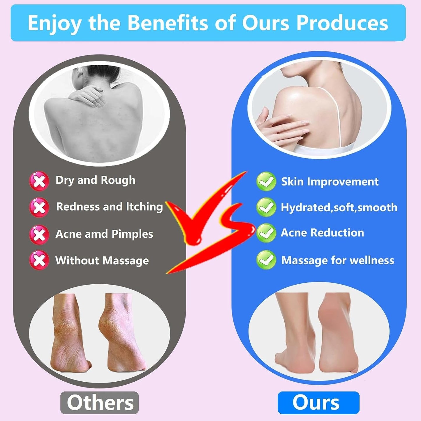 Revitalize Your Shower Routine with Our Foot & Back Scrubber Set - Detachable, Anti-Slip, and Perfect for All Body Types (Pink)