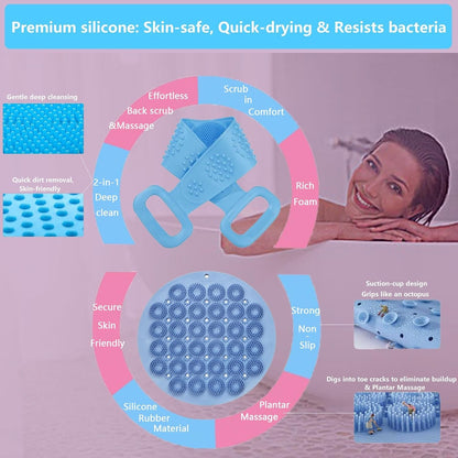 Revitalize Your Shower Routine with Our Foot & Back Scrubber Set - Detachable, Anti-Slip, and Perfect for All Body Types (Pink)