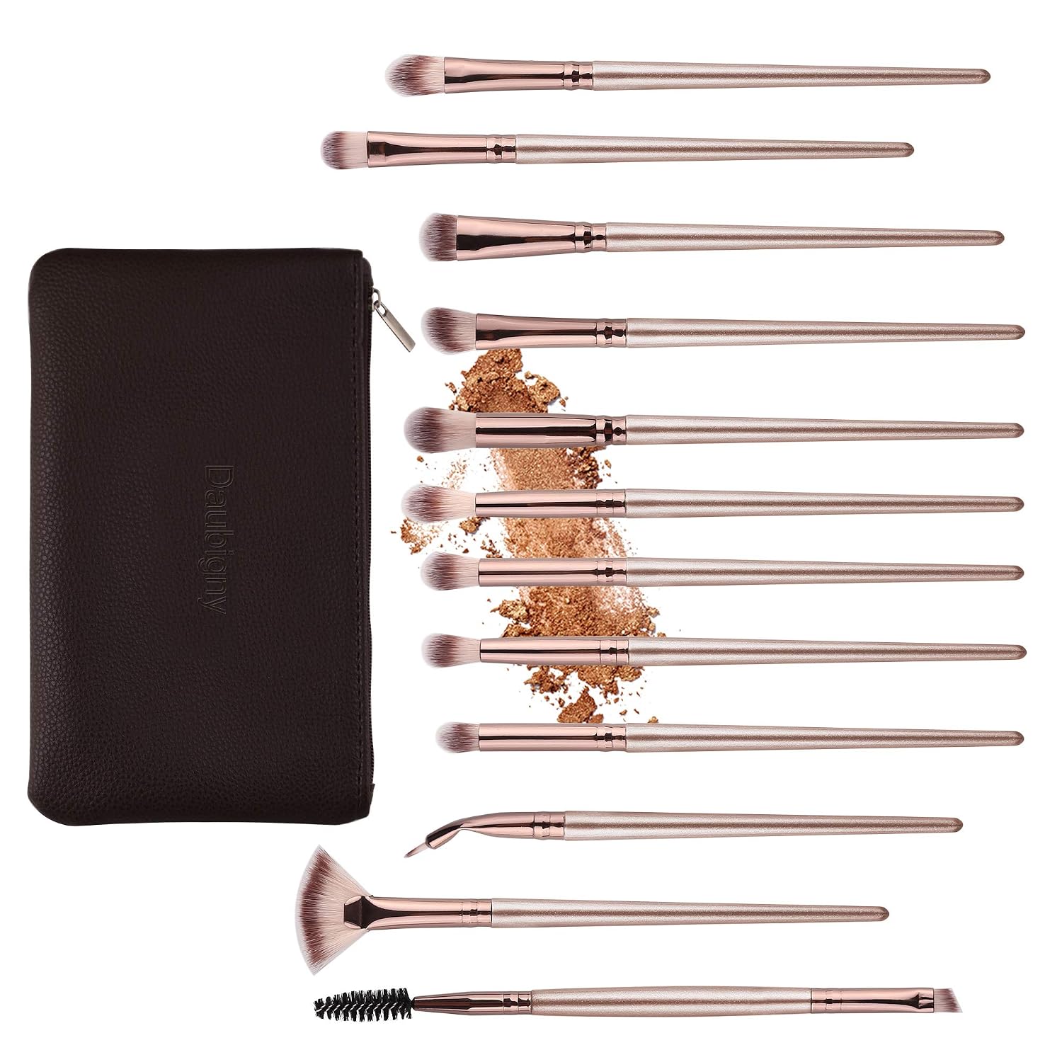 Transform Your Eye Makeup with the 12 PCS Professional Brush Set in Elegant Champagne Gold